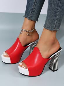 Xăng đan đế xuồng nữ đế xuồng, xăng đan mule thời trang mùa hè - Đỏ - Xem 4