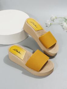 Frauen Single Band Wedge Slides Sandalen, Mode Sandalen aus Stoff