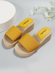 Frauen Single Band Wedge Slides Sandalen, Mode Sandalen aus Stoff