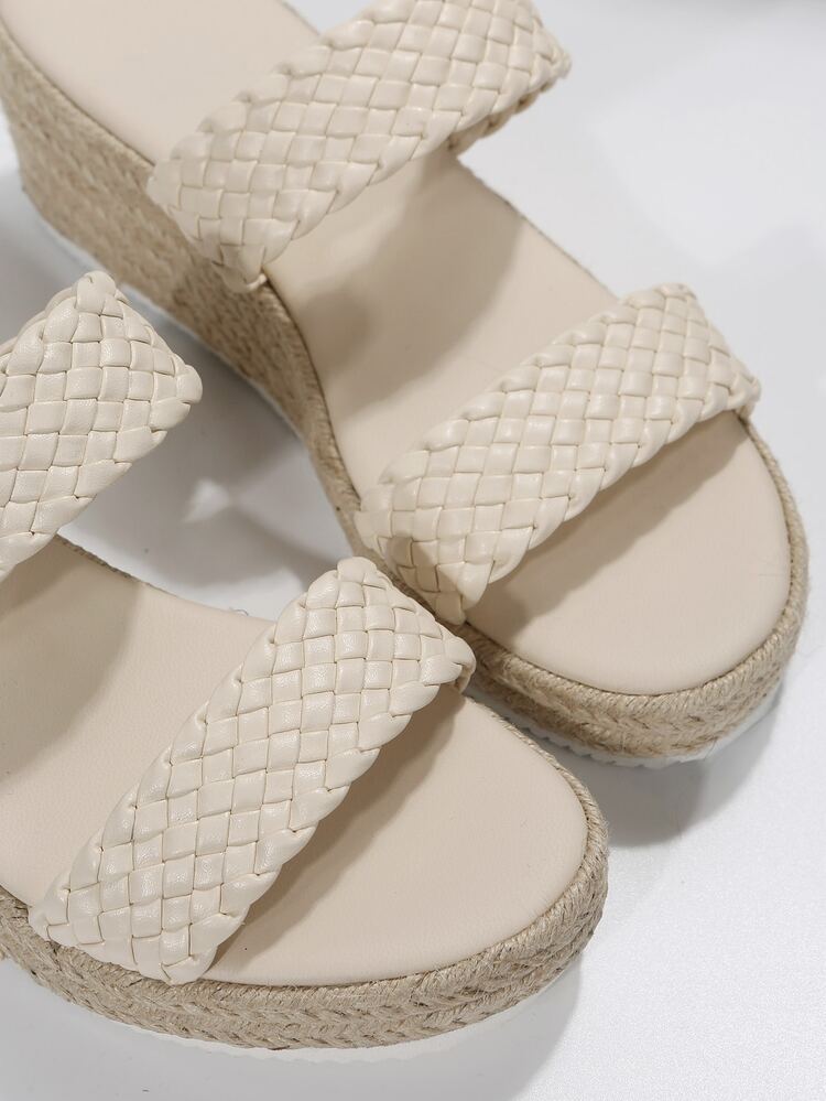 Giày bệt dày và Dép nêm Nữ Dây tết  màu trơn Kỳ nghỉ - Màu be - Xem 3