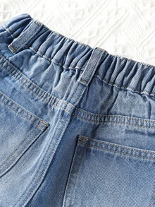Toddler Girls Quần Shorts Denim Túi Bị tách màu trơn - Rửa trung bình - Xem 4