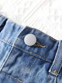 Toddler Girls Quần Shorts Denim Túi Bị tách màu trơn - Rửa trung bình - Xem 6