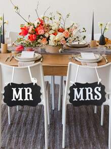 2 miếng bảng chữ cái đồ họa tiệc hướng dấu hiệu, tiệc cưới Giấy trang trí lưng ghế - Đen và trắng - Xem 2