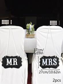 2 miếng bảng chữ cái đồ họa tiệc hướng dấu hiệu, tiệc cưới Giấy trang trí lưng ghế - Đen và trắng - Xem 4