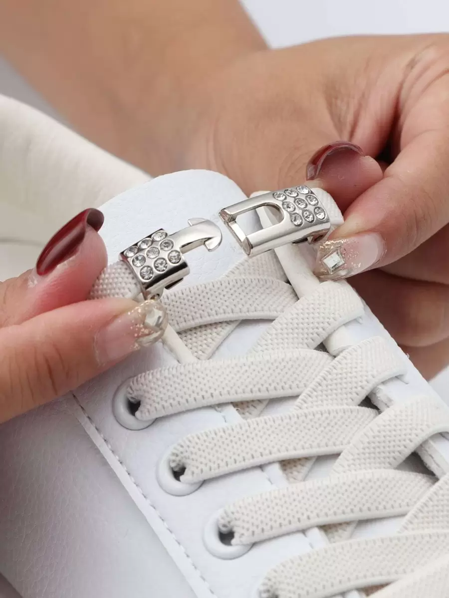 1對水鑽裝飾鞋帶滌綸時尚配件適用於運動鞋