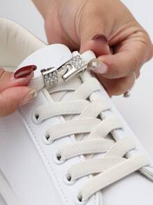 1對水鑽裝飾鞋帶滌綸時尚配件適用於運動鞋 - 米色 - 查看 3