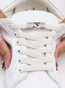 1對水鑽裝飾鞋帶滌綸時尚配件適用於運動鞋 - 米色 - 查看 5