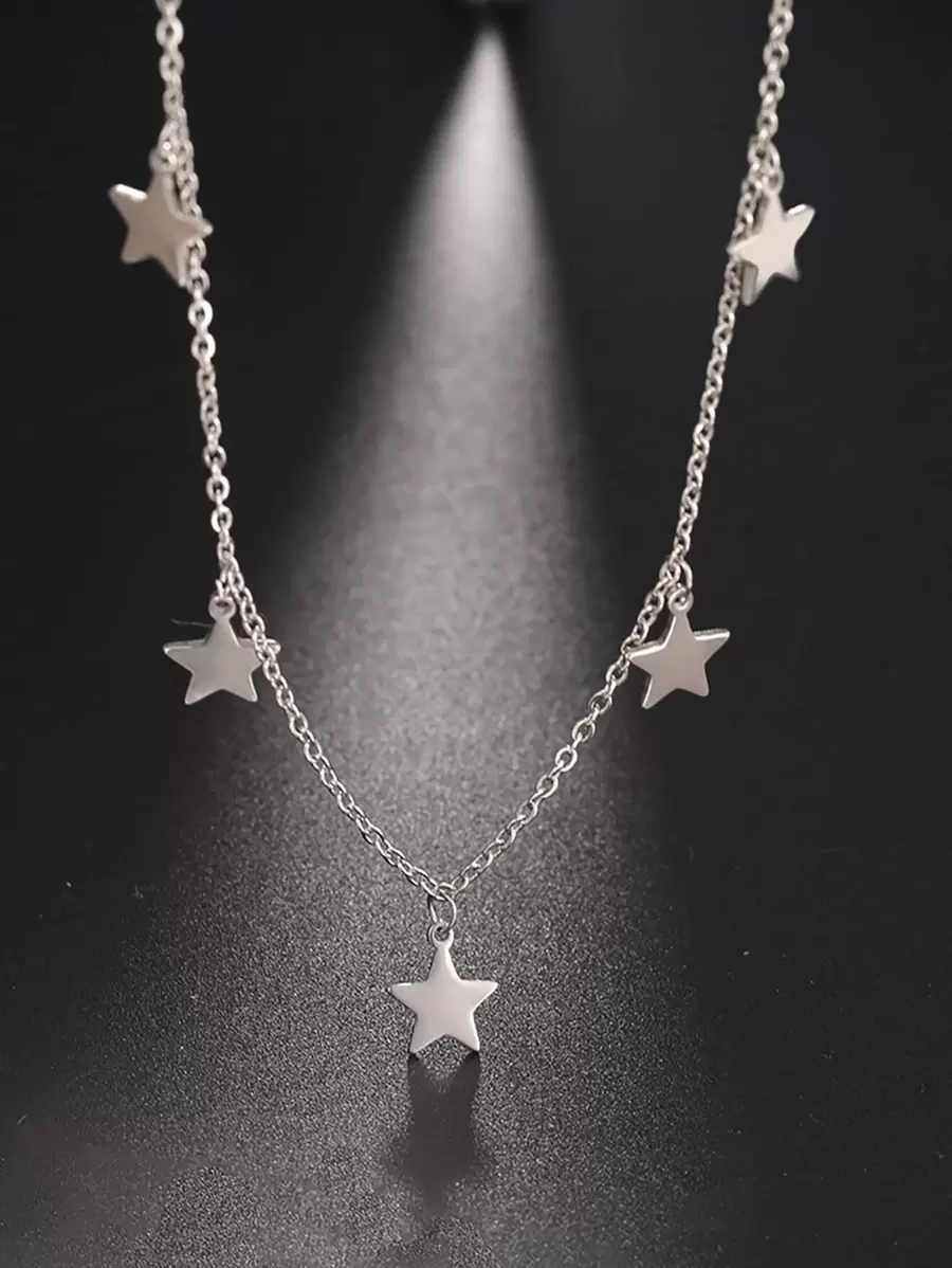 1 vòng cổ ngôi sao quyến rũ, trang sức bằng thép không gỉ - Bạc - Xem 1