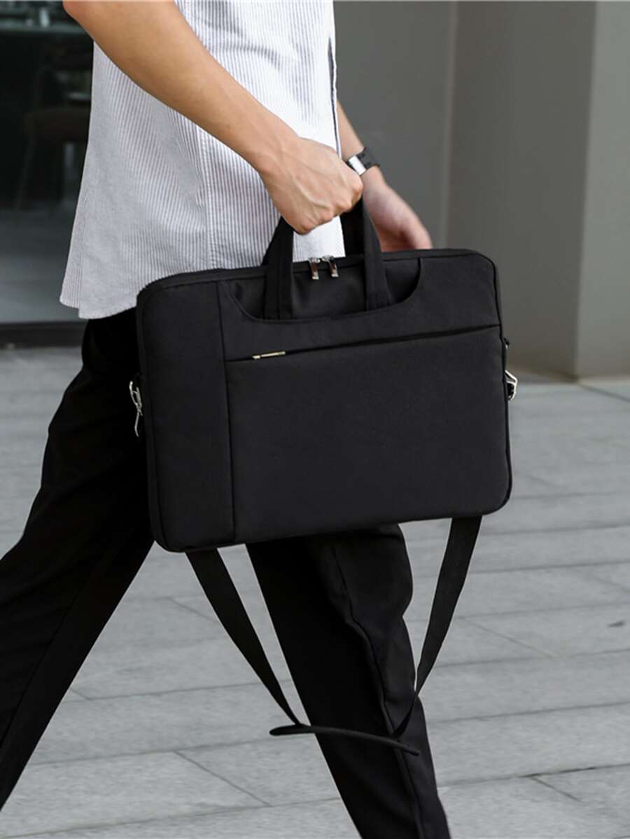 1pc Waterproof Solid Color Laptop Bag - Black - View 1