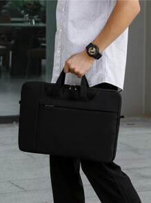 1pc Waterproof Solid Color Laptop Bag - Black - View 2