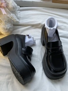 女士粗跟優雅厚底鞋黑色