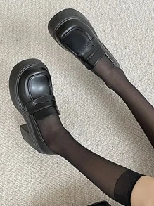 女士粗跟優雅厚底鞋黑色