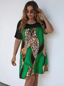 SHEIN LUNE Vestido túnico de leopardo & con estampado de paisley de color combinado - Multicolor - Ver 3