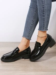 女士圓頭粗跟優雅黑色樂福鞋 - 黑色 - 查看 3