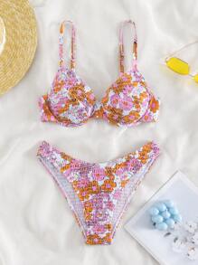 SHEIN Swim Conjunto de bikini con aro estampado floral para playa en verano