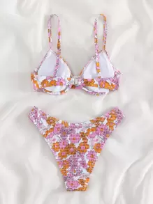 SHEIN Swim Conjunto de bikini con aro estampado floral para playa en verano
