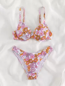 SHEIN Swim Conjunto de bikini con aro estampado floral para playa en verano