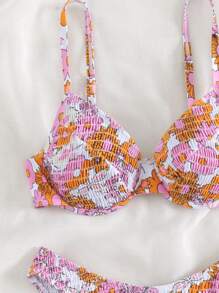 SHEIN Swim Conjunto de bikini con aro estampado floral para playa en verano