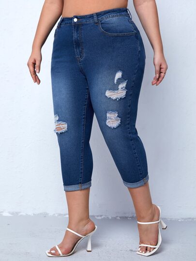 Shein Essnce Ripped Jeans Rolled Up SHEIN Essnce Plus High Waist