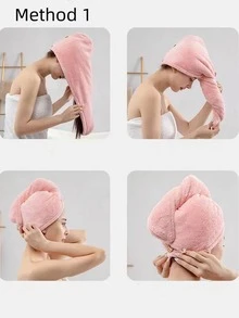 1入組素色乾髮帽粉色軟髮帶 - 彩色 - 查看 2