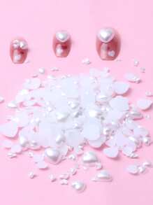 1 gói trang trí móng tay nghệ thuật bằng ngọc trai giả hình trái tim DIY Phụ kiện trang trí móng tay Đá quý trang trí móng tay - trắng - Xem 1