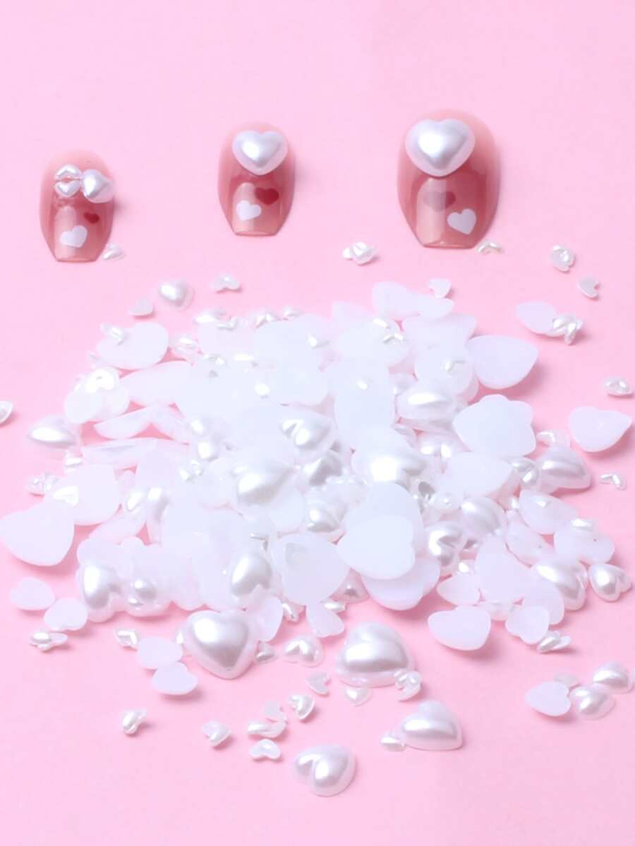 1 gói trang trí móng tay nghệ thuật bằng ngọc trai giả hình trái tim DIY Phụ kiện trang trí móng tay Đá quý trang trí móng tay - trắng - Xem 1