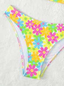 花卉印花单肩比基尼套装夏季海滩 - 彩色 - 查看 8