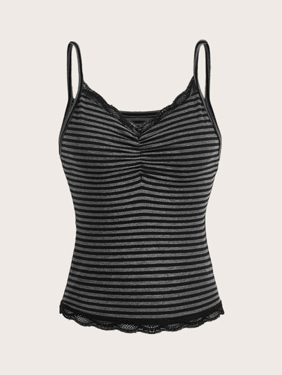 Goth Top À Fines Brides À Rayures En Dentelle