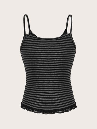 Goth Top À Fines Brides À Rayures En Dentelle