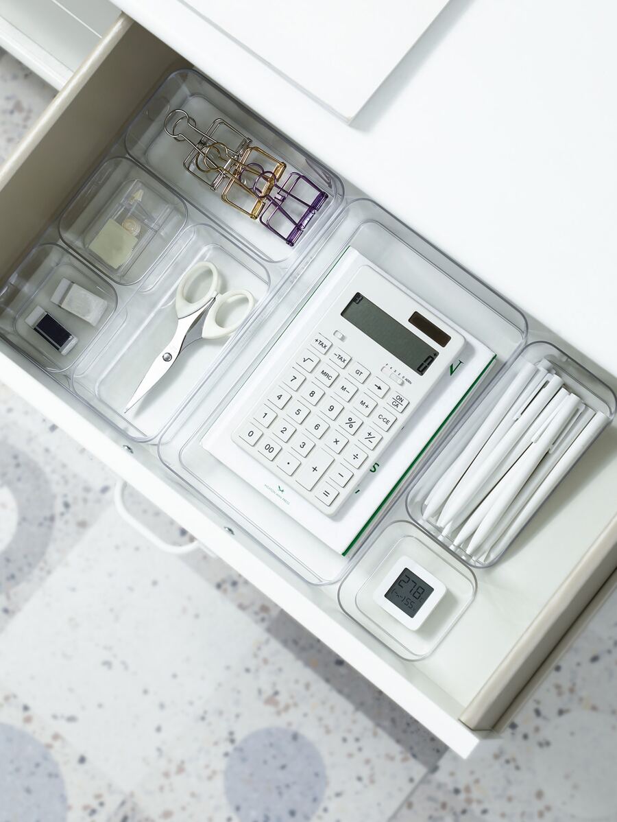 1 件簡單透明辦公桌收納盒,適用於文具和小物品,可堆疊儲物盒 - 無色 - 查看 1