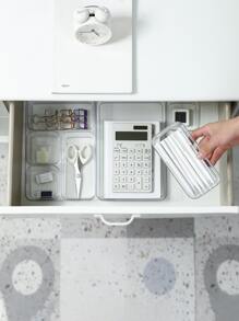 1 件簡單透明辦公桌收納盒,適用於文具和小物品,可堆疊儲物盒 - 無色 - 查看 3