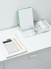 1 件簡單透明辦公桌收納盒,適用於文具和小物品,可堆疊儲物盒 - 無色 - 查看 4