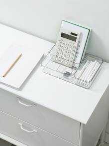 1 件簡單透明辦公桌收納盒,適用於文具和小物品,可堆疊儲物盒 - 無色 - 查看 5