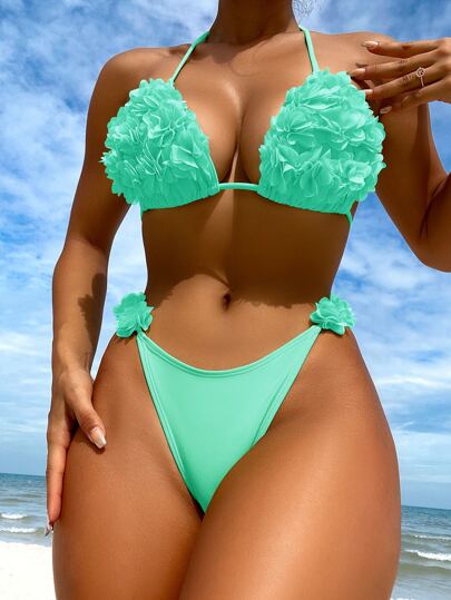 露背三角泳裝套裝，適用於夏季海灘