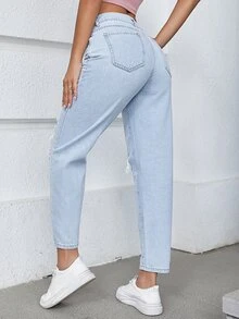 Ripped Mom Fit Jeans - Light Wash - View 3