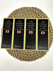 32pcs/set Paper Gift Sticker, Slogan Graphic Gift Box Seal Sticker For Party - Black - View 1