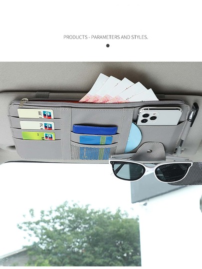 Maximiza el parasol de tu coche con este elegante organizador con bolsillo con cremallera, perfecto para gafas de sol y gafas. Accesorios para el interior del automóvil
