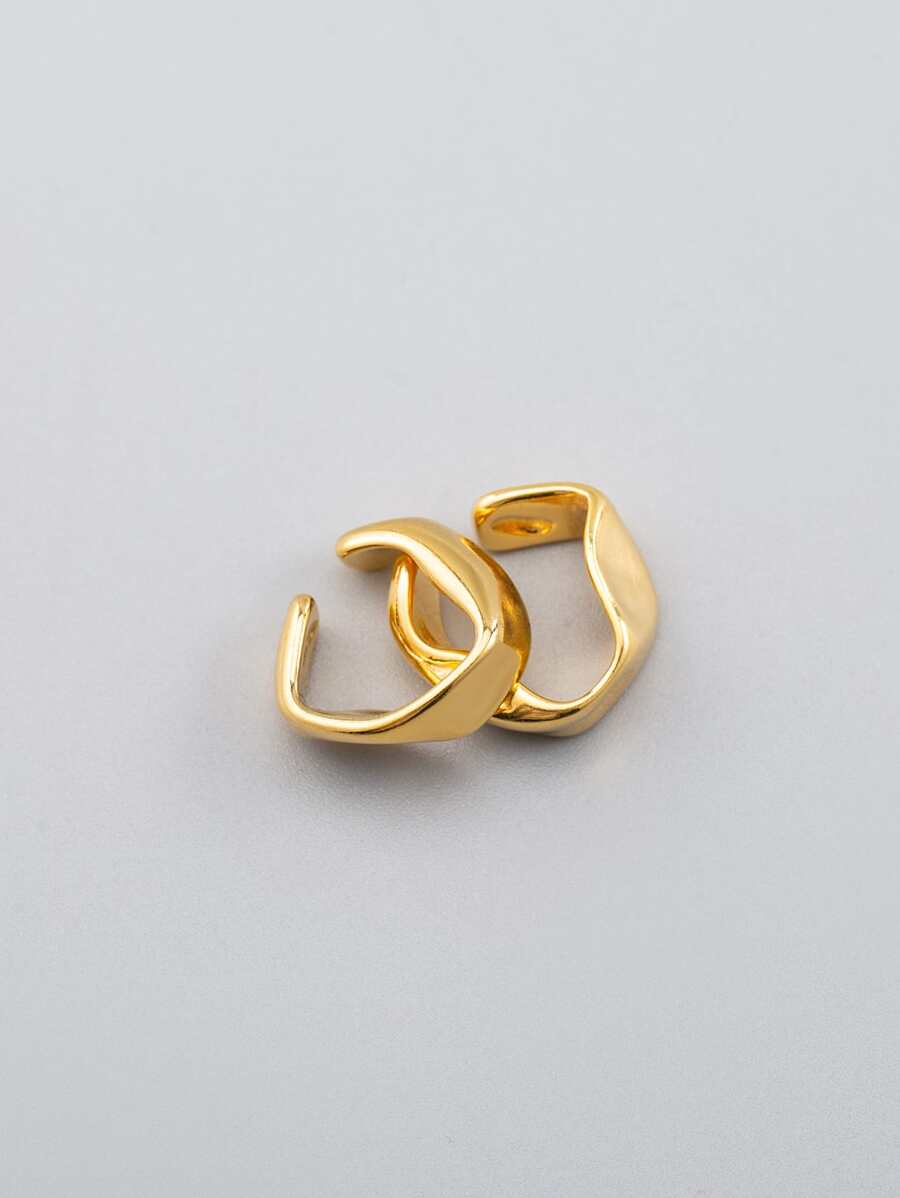 1 对时尚男士创意钛钢镀金不对称几何耳夹派对配饰 - 金黃色 - 查看 1