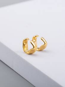 1 对时尚男士创意钛钢镀金不对称几何耳夹派对配饰 - 金黃色 - 查看 4