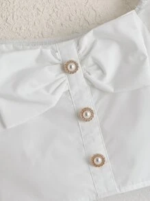 SHEIN Áo cánh Gái Nút Nơ trước màu trơn Buổi tiệc - trắng - Xem 3