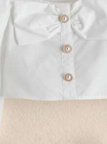 SHEIN Áo cánh Gái Nút Nơ trước màu trơn Buổi tiệc - trắng - Xem 4