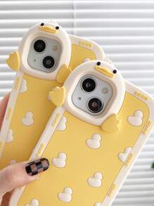 1pc Cute Duck Design Phone Case Compatible With Iphone 13/14 Pro Max/11/12, Shockproof Silicone Protective Cover, Full Wrapping, Fashionable For Women - Yellow - View 1
