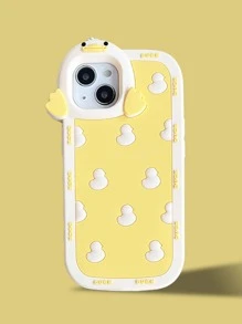 1pc Cute Duck Design Phone Case Compatible With Iphone 13/14 Pro Max/11/12, Shockproof Silicone Protective Cover, Full Wrapping, Fashionable For Women - Yellow - View 4