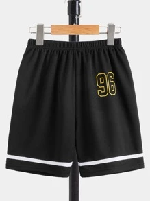 SHEIN Boys Letter Graphic Striped Trim Tank Top & Shorts - Black - View 3