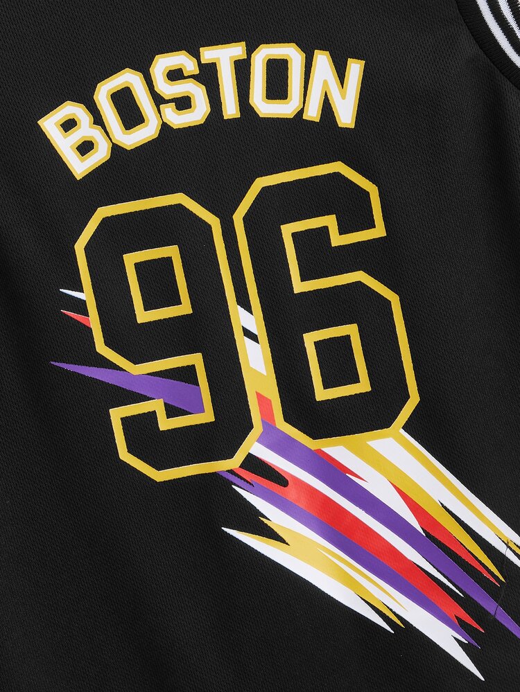 SHEIN Boys Letter Graphic Striped Trim Tank Top & Shorts - Black - View 4