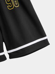 SHEIN Boys Letter Graphic Striped Trim Tank Top & Shorts - Black - View 5