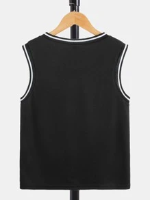 SHEIN Boys Letter Graphic Striped Trim Tank Top & Shorts - Black - View 7