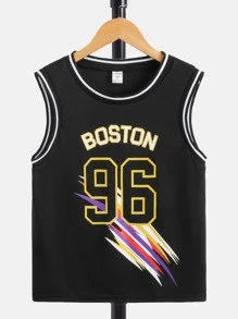 SHEIN Boys Letter Graphic Striped Trim Tank Top & Shorts - Black - View 8