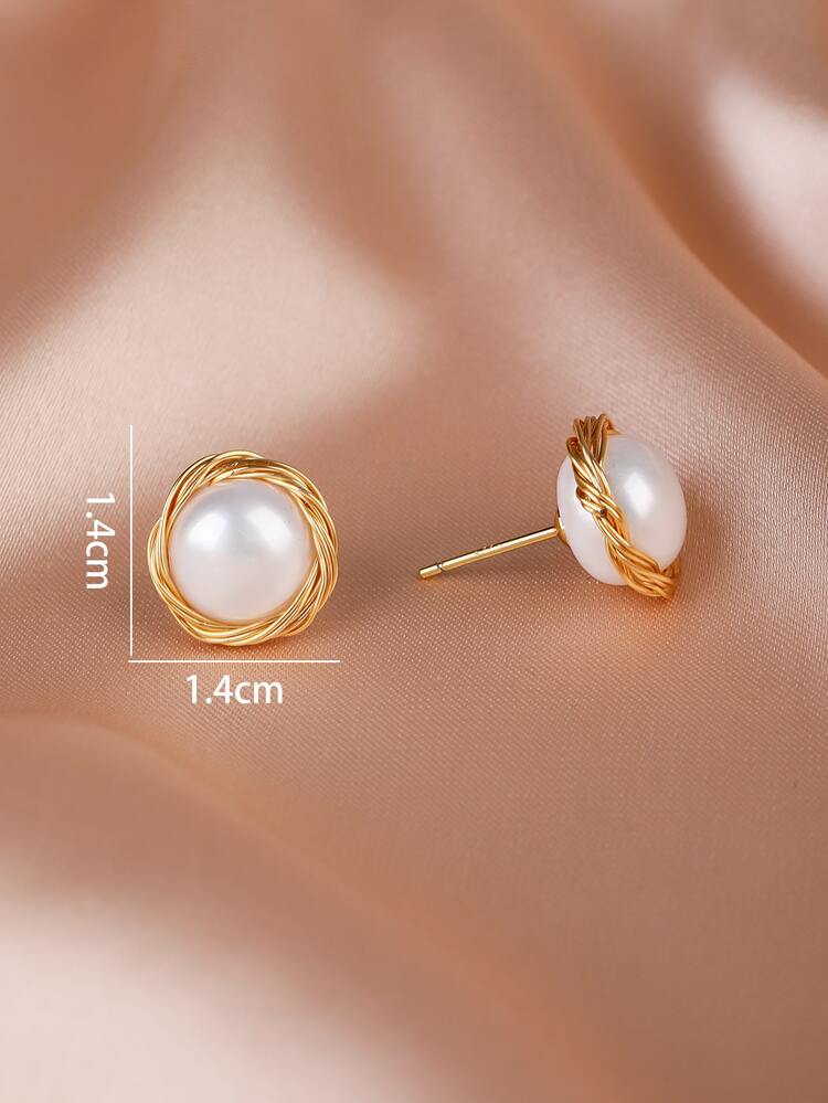 Aretes De Perno Decorado Con Perlas Cultivadas Falsas - Multicolor - Añade 4