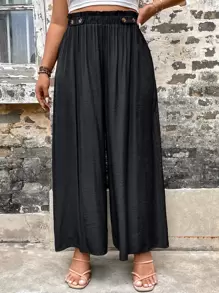 SHEIN Clasi Plus Paperbag Waist Wide Leg Trousers - Black - View 4